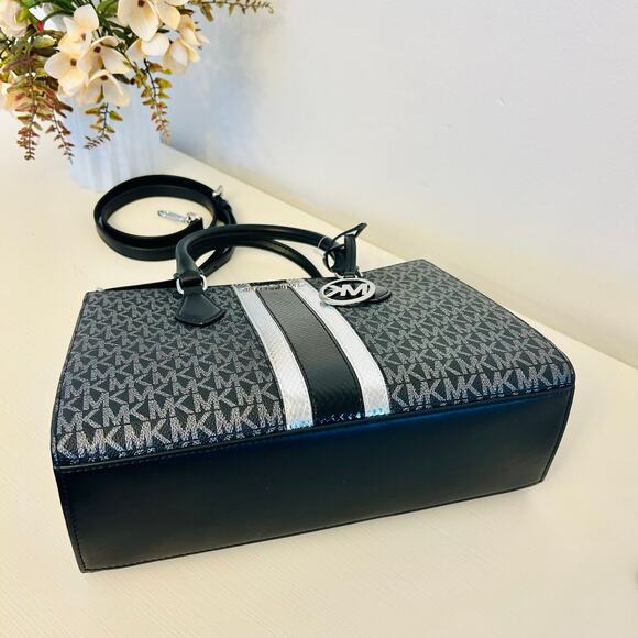 Michael Kors Purse & Wallet Sheila Medium Signature and Metallic Satchel Black - Picture 7 of 12